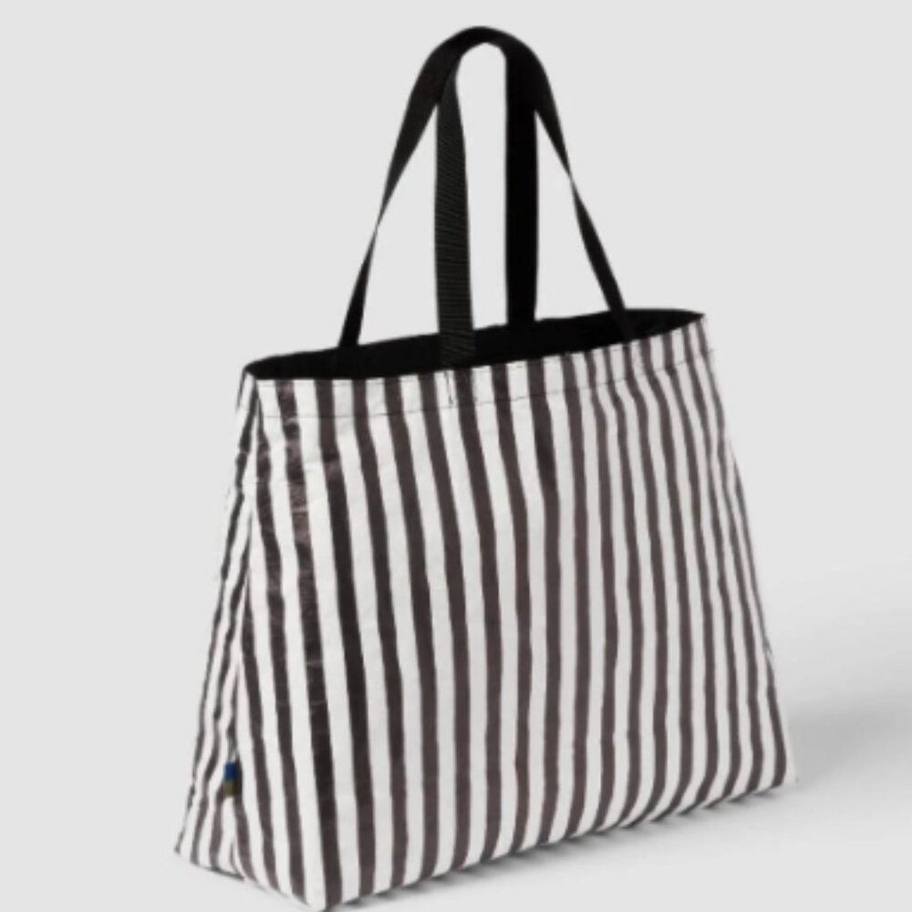 Open Story Water Resistant Reversible Tote Bag Black White Stripe.